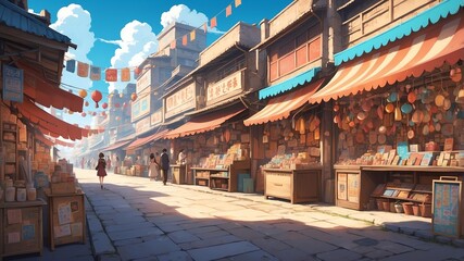 retro style anime bazaar illustration for background