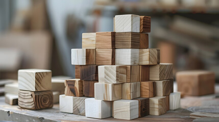 Composition from wooden blocks models.