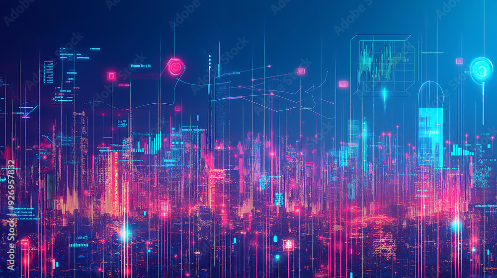 Poster abstract blue lines on a techy background for presentations or futuristic web design concepts