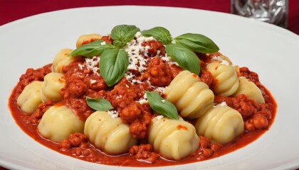  Delicious pasta dish with vibrant red sauce and fresh basil