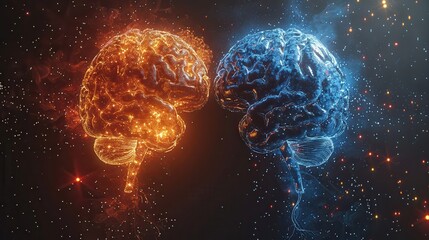 Digital Fusion: Surreal AI and Human Brain Merger for Network Integration Concept with Copy Space