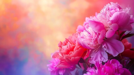 Fototapeta premium Fresh peony flowers concept on colorful background