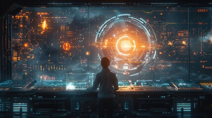 Futuristic Alien Architect Designing Advanced Building with Holographic Blueprints | Science Fiction Concept Art for Construction Industry