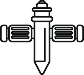 Line art vector of a space station flying in space, designed to look like a pencil, representing creative thinking