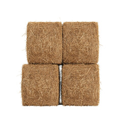 Four square bales of straw stacked together, showcasing natural texture and earthy tones. Ideal for agricultural, farming, or rustic decor themes.