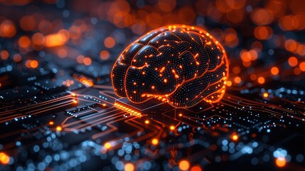 Futuristic Brain with AI Connections and Blank Space for Text