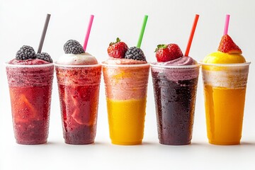 Juices and Floats in Plastic Cup on white background created with Generative AI