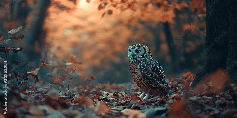 Wall mural Owl on forest floor