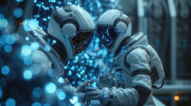 Interstellar Collaboration: Alien and Human Scientists in Futuristic Laboratory Setting - Concept of Unity in Science