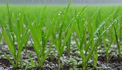  Raindrops glistening on vibrant green grass