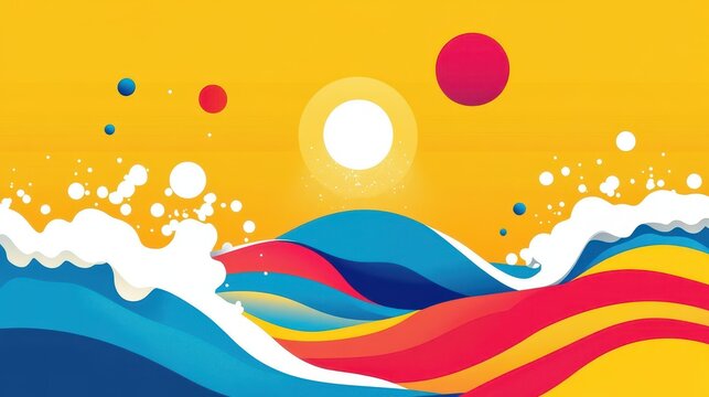 Bright, lively waves in a modern flat style create a vibrant backdrop, perfect for eyecatching design and art projects.