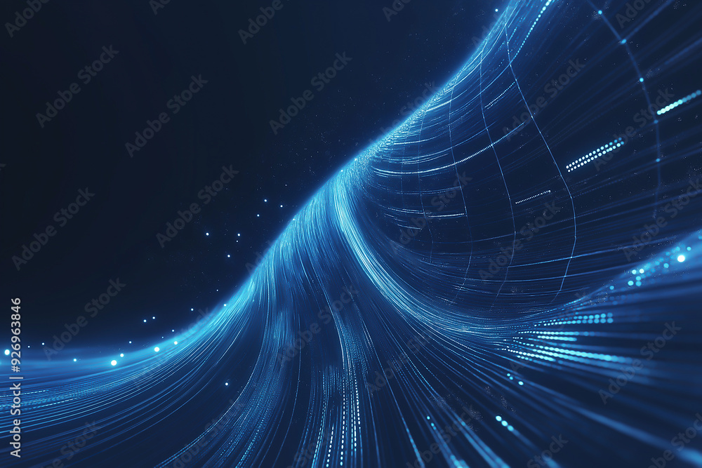 Poster abstract blue lines on a technology and ciyscape background for presentations or futuristic web desi