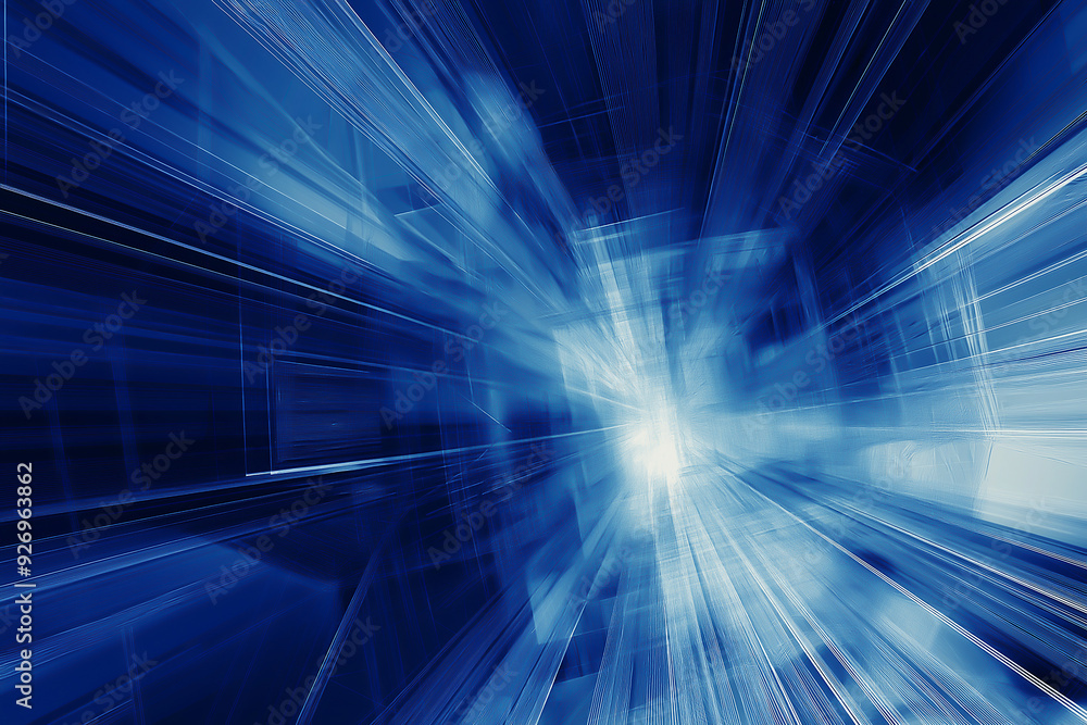 Poster abstract blue lines on a technology and ciyscape background for presentations or futuristic web desi
