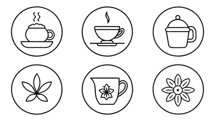 Tea coffee cup logo or icon set, line sign vector illustration, black and white