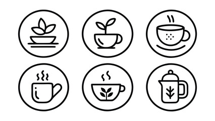 Tea coffee cup logo or icon set, line sign vector illustration, black and white