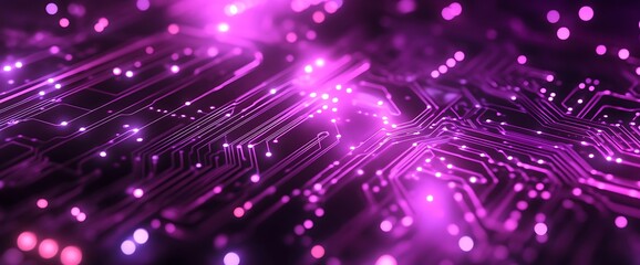 Obraz premium Abstract purple circuit board with glowing lines and dots.