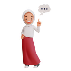Cute girls with school uniform thinking about something, 3d cartoon illustration