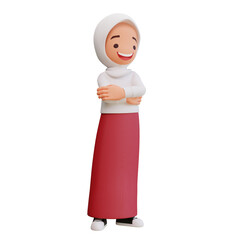 Cute girls with school uniform standing, 3d cartoon illustration