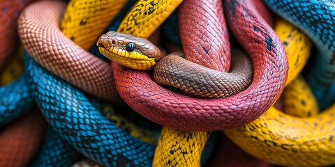 Fototapeta premium Close up of snakes tangled together 