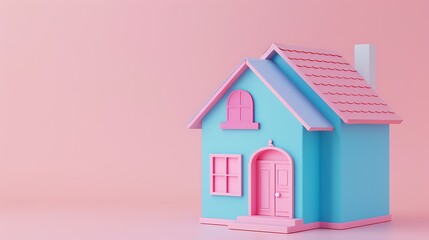 Pink and blue colors house for kids on light background