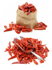 dry red pepper on white background 