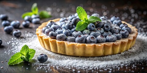 Delicious blueberry tart with fresh blueberries, mint, and powdered sugar, tart,blueberry, sweet, snack, baked, fruit, tasty, pastry, dessert, healthy, homemade, tasty, gourmet, summer, diet
