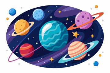 Colorful Planets with Rings in Outer Space