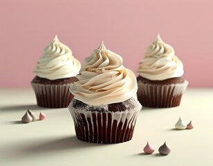 cupcake with delicate frosting on a soft, neutral background, symbolizing bakery craftsmanship