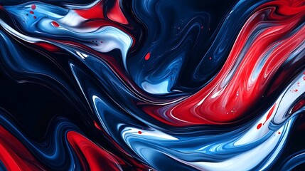Abstract red, white, blue, and black liquid swirl.