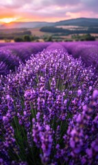 Fototapeta premium Purple lavender field in bloom. AI.