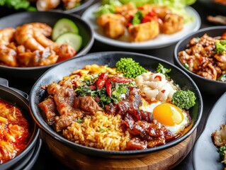 Fototapeta premium Ethnic cuisines, vibrant flavors, dynamic dishes, global taste