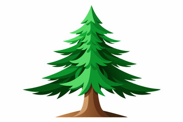 A Single Green Coniferous Tree with a Brown Trunk
