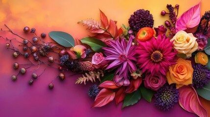 Floral design, vibrant bouquets, dynamic arrangements, botanical art