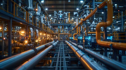 Fototapeta premium Industrial IoT Setup Monitoring Factory Machinery with Blank Space for Text