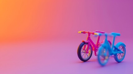 Fototapeta premium small figurines bike object macro toy on pink and purple background