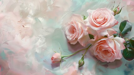Soft pink festive with tender roses on colorful background
