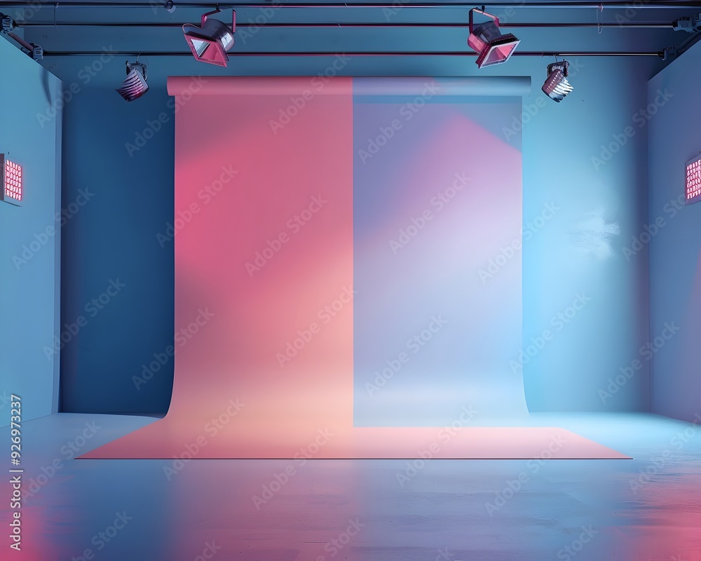 Poster Minimalist Studio Setup with Balanced Lighting for Ideal Product Presentation on Empty Backdrop