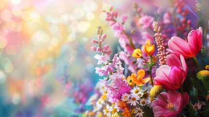 spring flowers composition on colorful background