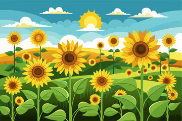 Sunny Day Field of Blooming Sunflowers