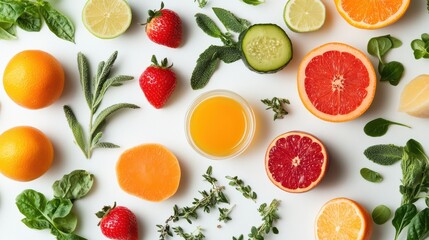 Close-up of vibrant health food assortment on white background