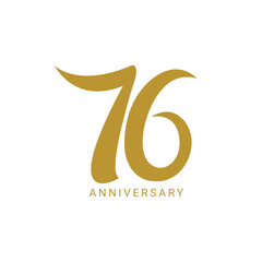 76th, 76 Year Anniversary Logo, Golden Color, Vector Template Design element for birthday, invitation, wedding, jubilee and greeting card illustration.