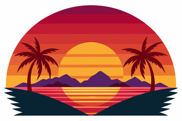 Obraz premium Palm Trees and Sunset Over Mountains and Ocean