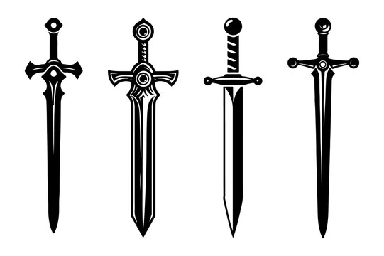Set of Sword silhouette vector illustration isolated on transparent background - Generative AI