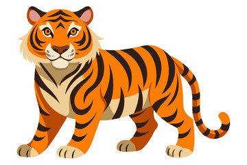 Naklejka premium Standing Orange and Black Striped Tiger with a Curled Tail