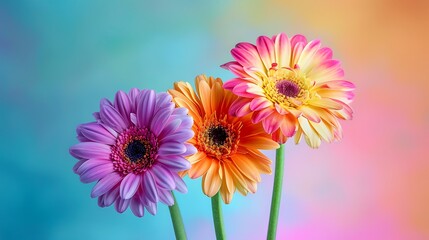 Obraz premium Three colorful flowers on colorful background