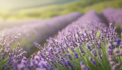 Obraz premium Close-up of purple lavender flowers blooming in a field.
