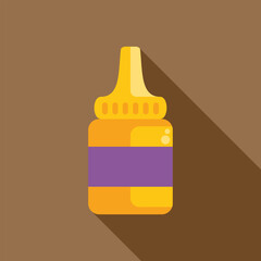 Yellow plastic bottle with long nozzle cap containing mustard sauce, condiment for hot dog and burger