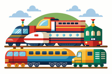 Colorful Train Set with Two Locomotives and Passenger Cars