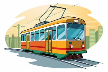 Naklejka premium A Yellow Tram Traveling Through a City Landscape