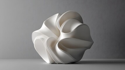 Abstract white 3D sculpture on gray background.